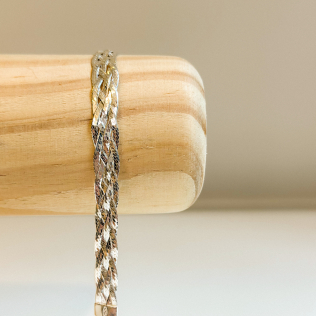 Pulseira Prata Fita Fios Trançados 