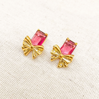 Brinco Laço com zircônia Turmalina Rosa