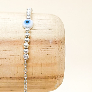 Pulseira em prata 925 com bolinhas e olho grego