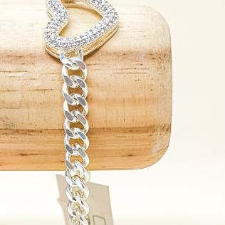 Pulseira Prata Coração Vazado Cravejado 