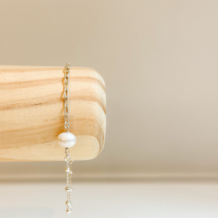 Pulseira Prata Pérola com 2 Malhas 