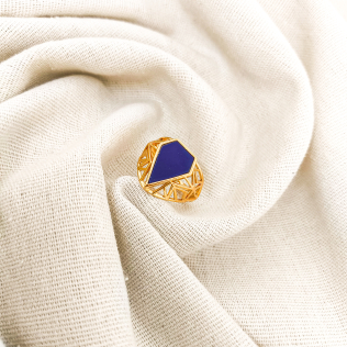 Anel geométrico vazado com pedra natural Lápis Lazuli triangular