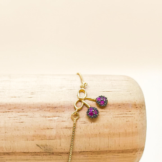 Pulseira Dourada com Pinjente de Cereja 