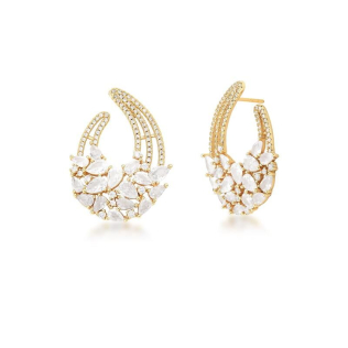 Brinco argola frontal cravejada cristais gotas