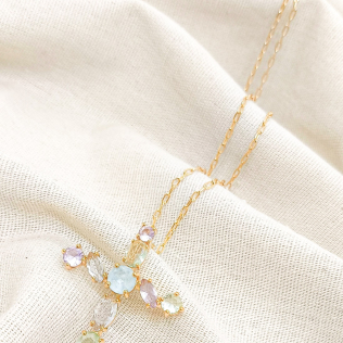 Corrente cartier com cruz cristais pasteis 