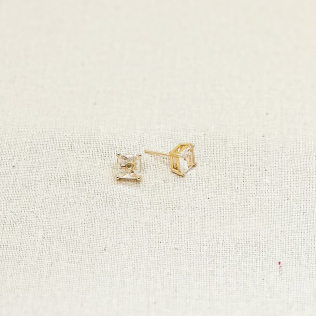 Brinco quartzo transparente quadrado