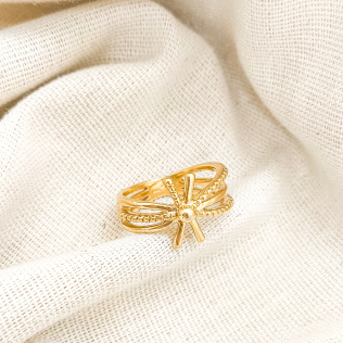 Anel Dourado 3 Aros com X no Centro 