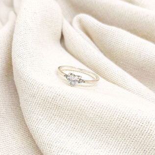 Anel Solitário Prata Coração Cravejado 