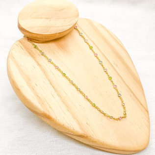 Corrente Dourada Cristais Coloridos 