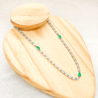 Corrente festa zircônia navete com gotas de esmeralda 