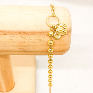 Pulseira malha bolinha e cartier com pingente de coração e ponto de luz