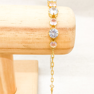 Pulseira pontos de luz rosa e branco