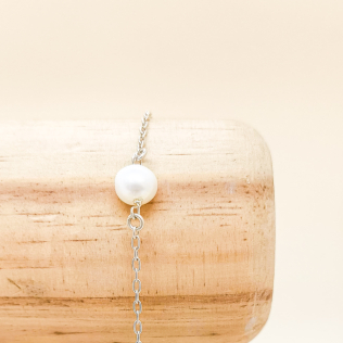 Pulseira Prata Elo Americano com Pérola 