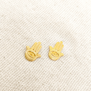 Brinco Dourado Mão de Fátima ( Hamsá )