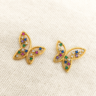 Borboleta com asas com pontos de zircônias coloridas