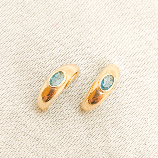 Argola de pino lisa concava com acqua marinha oval crvaejada