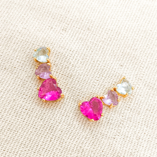 Brinco cristais duplo rubi e azul