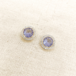 Brinco cristal roxo com borda cravejada