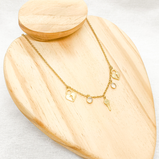 Corrente elo português infantil com pingentes de cadeados, ponto de luz e chave