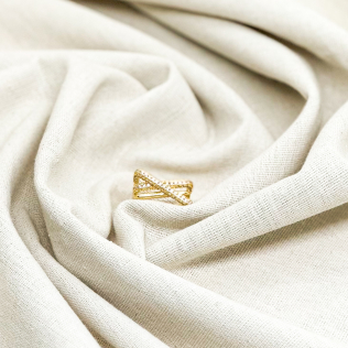 Anel Dourado Transpassado com 2 Fileiras Cravejada 