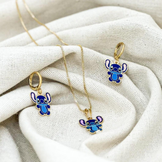 Argola Articulada Dourada Stitch Resinado 