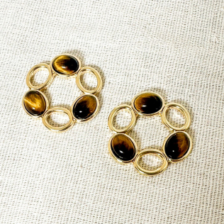 Argola frontal com pedra olho de tigre