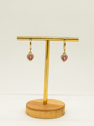 Argola articulada com pingente coração safira rosa